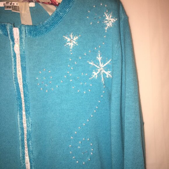 Jack B Quick Petites PS Turquoise Christmas Sweater/Snowmen - Picture 5 of 13